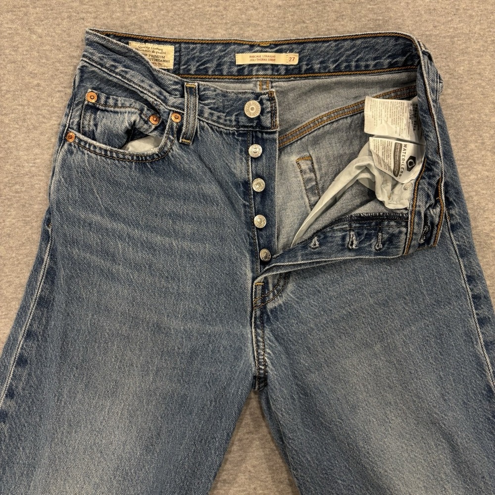 Levi's Premium Ribcage Straight Jeans Womens Size 27x25.5 Blue Medium Wash Denim - Picture 9 of 12